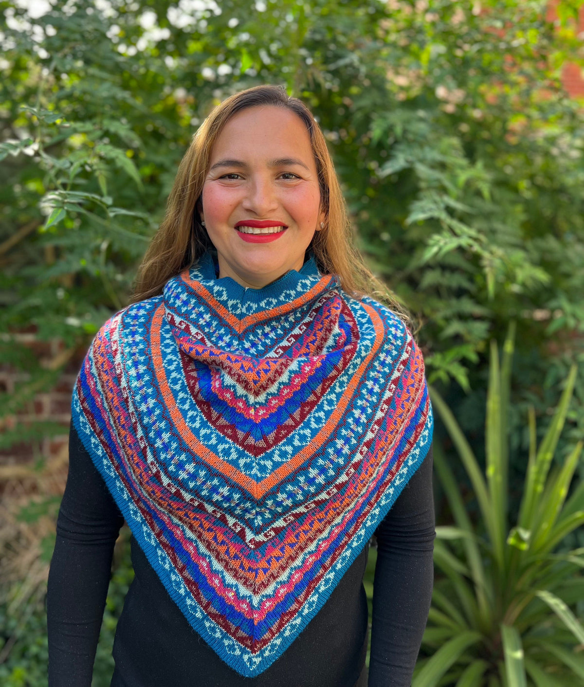 Blue & Pink Fair Isle Alpaca Blend Snood Shawl, photo 3