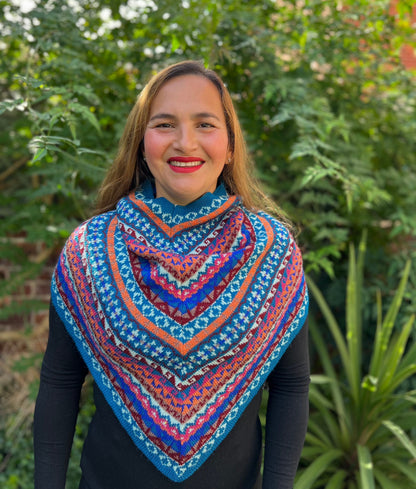 Blue & Pink Fair Isle Alpaca Blend Snood Shawl, photo 3
