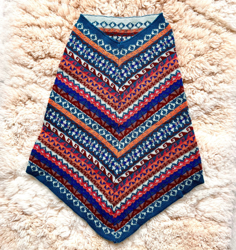 Blue & Pink Fair Isle Alpaca Blend Snood Shawl