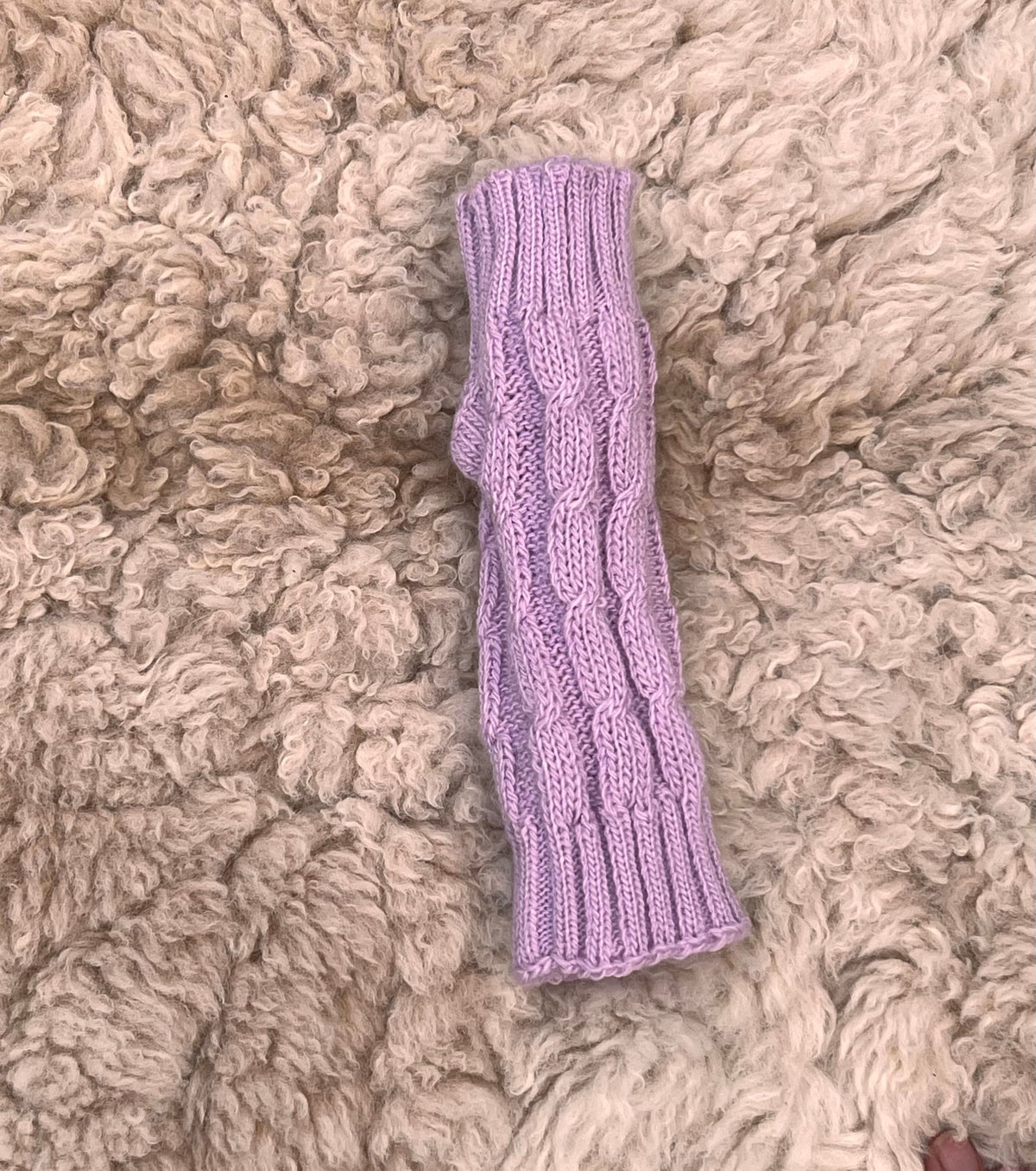 Pale Lilac Pink Cable Knit Alpaca Fingerless Gloves