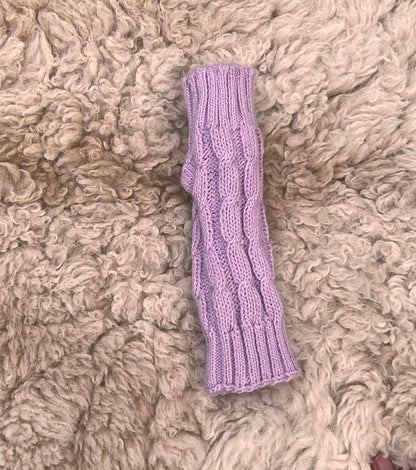 Pale Lilac Pink Cable Knit Alpaca Fingerless Gloves