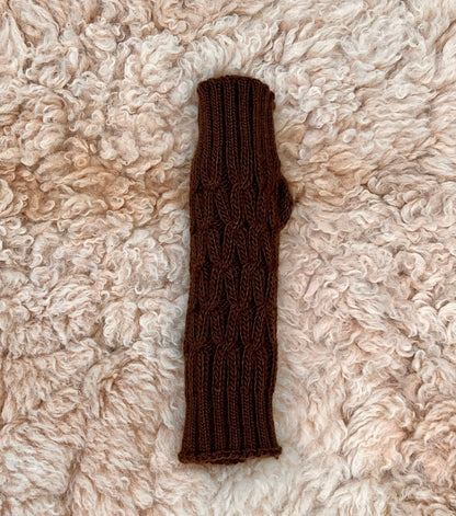 Chocolate Brown Cable Knit Alpaca Fingerless Gloves
