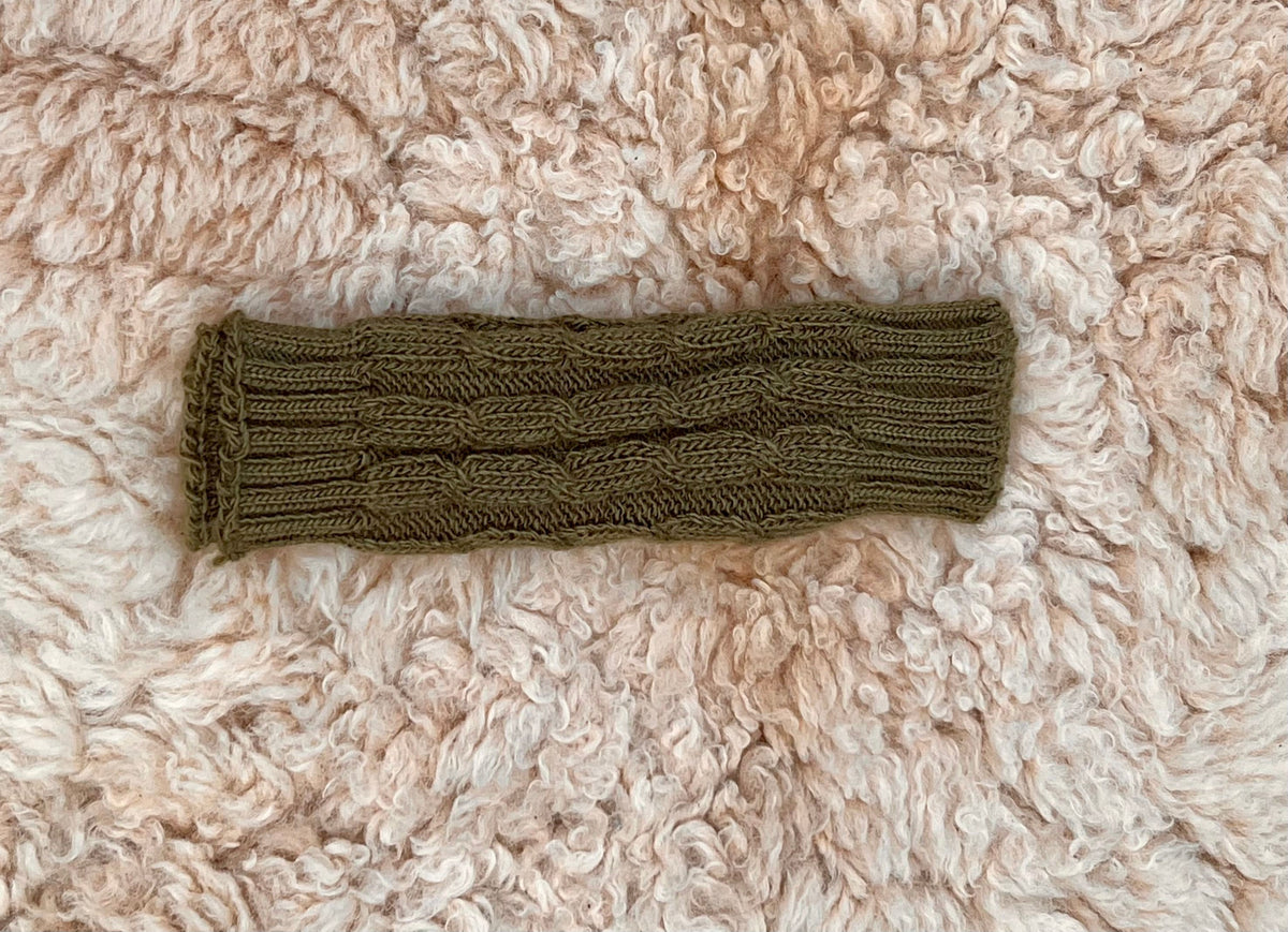 Olive Green Cable Knit Alpaca Fingerless Gloves, photo 5