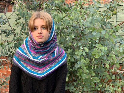 Turquoise & Pink Textured Stripe Alpaca Blend Snood, photo 4