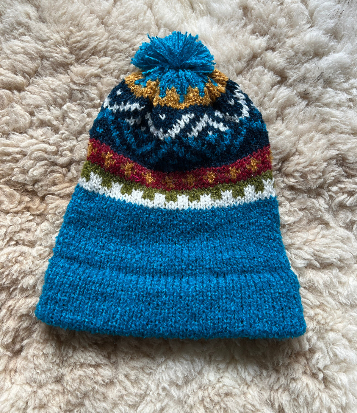 Turquoise Fair Isle Alpaca Bobble Hat, photo 4