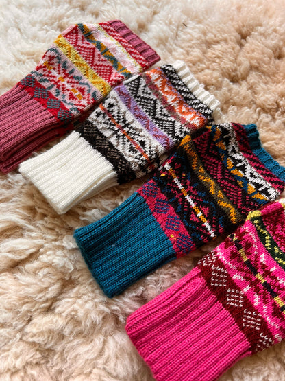 [hidden] Pink & Cream Fair Isle Long-Cuff Alpaca Fingerless Gloves