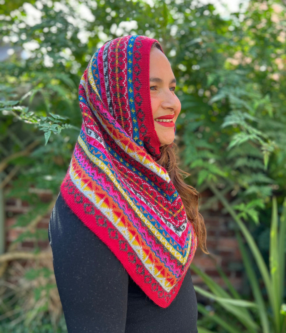 Red & Pink Fair Isle Alpaca Blend Snood Shawl, photo 3
