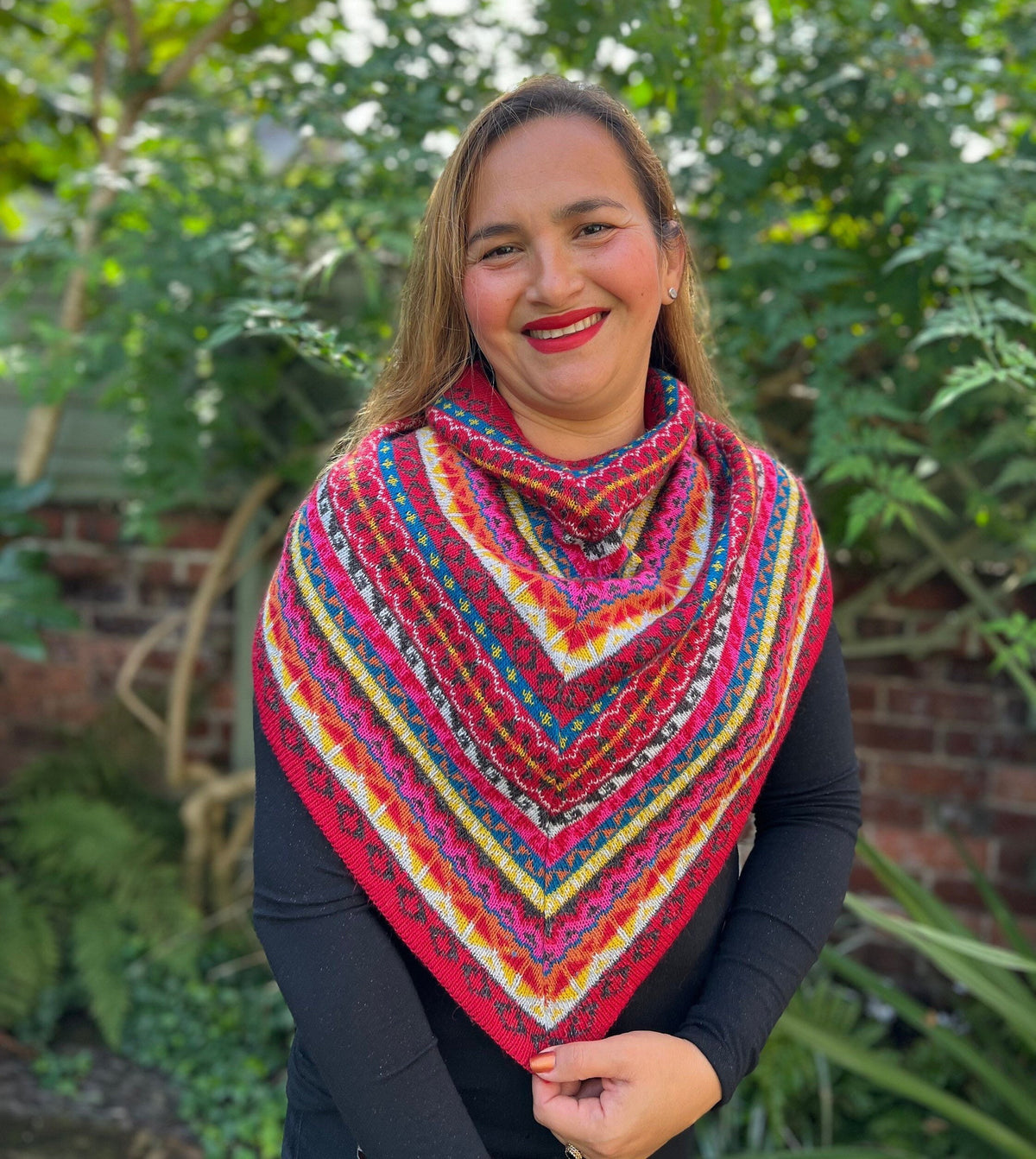 Red & Pink Fair Isle Alpaca Blend Snood Shawl, photo 2