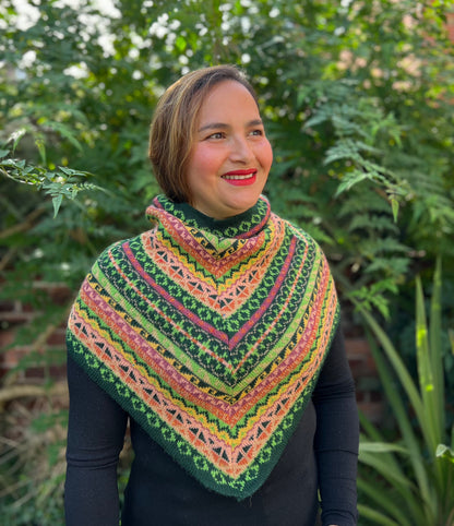 Green & Coral Fair Isle Alpaca Blend Snood Shawl, photo 2