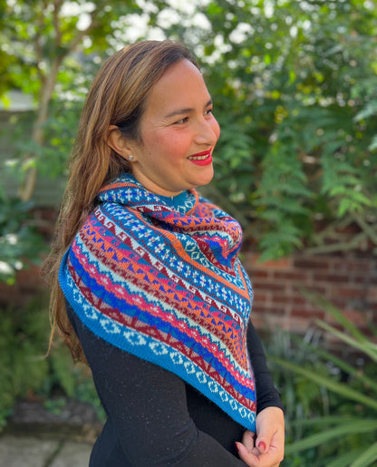 Blue & Pink Fair Isle Alpaca Blend Snood Shawl, photo 5