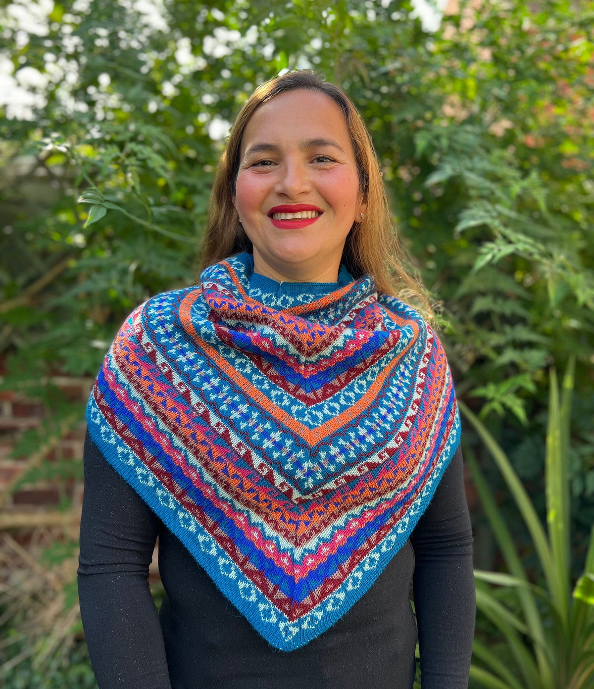 Blue & Pink Fair Isle Alpaca Blend Snood Shawl, photo 2