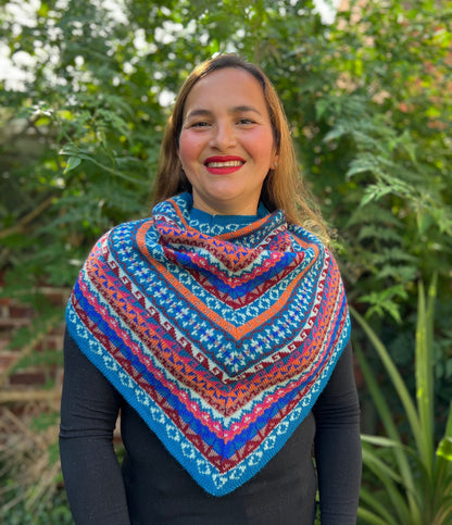 Blue & Pink Fair Isle Alpaca Blend Snood Shawl, photo 2