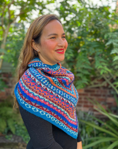 Blue & Pink Fair Isle Alpaca Blend Snood Shawl, photo 7
