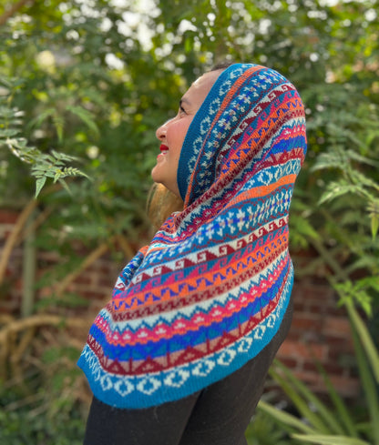 Blue & Pink Fair Isle Alpaca Blend Snood Shawl, photo 4