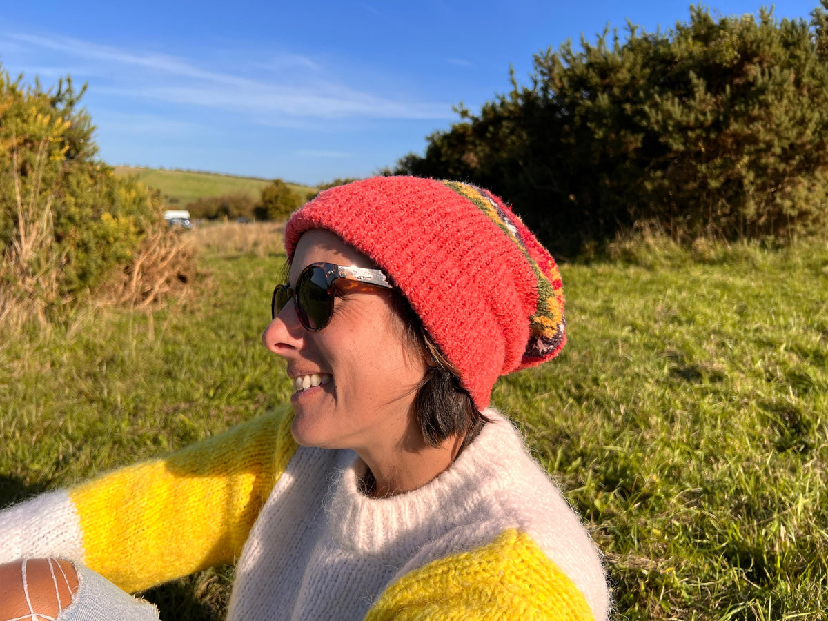 Salmon Pink Fair Isle Alpaca Slouch Beanie, photo 2