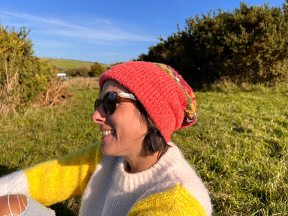 Salmon Pink Fair Isle Alpaca Slouch Beanie, photo 2