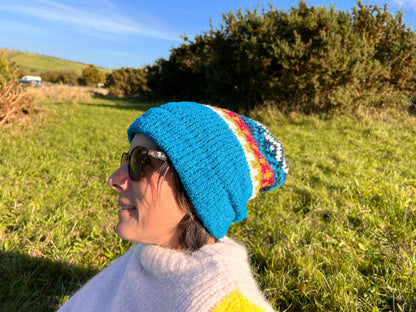 Turquoise Fair Isle Alpaca Slouch Beanie, photo 2