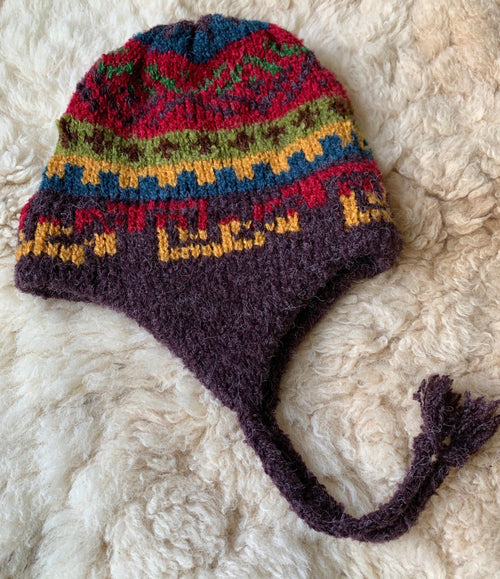 Plum Andean Stripe Alpaca Chullo Hat