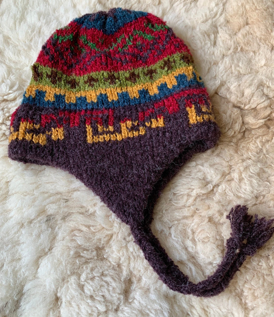 Plum Andean Stripe Alpaca Chullo Hat
