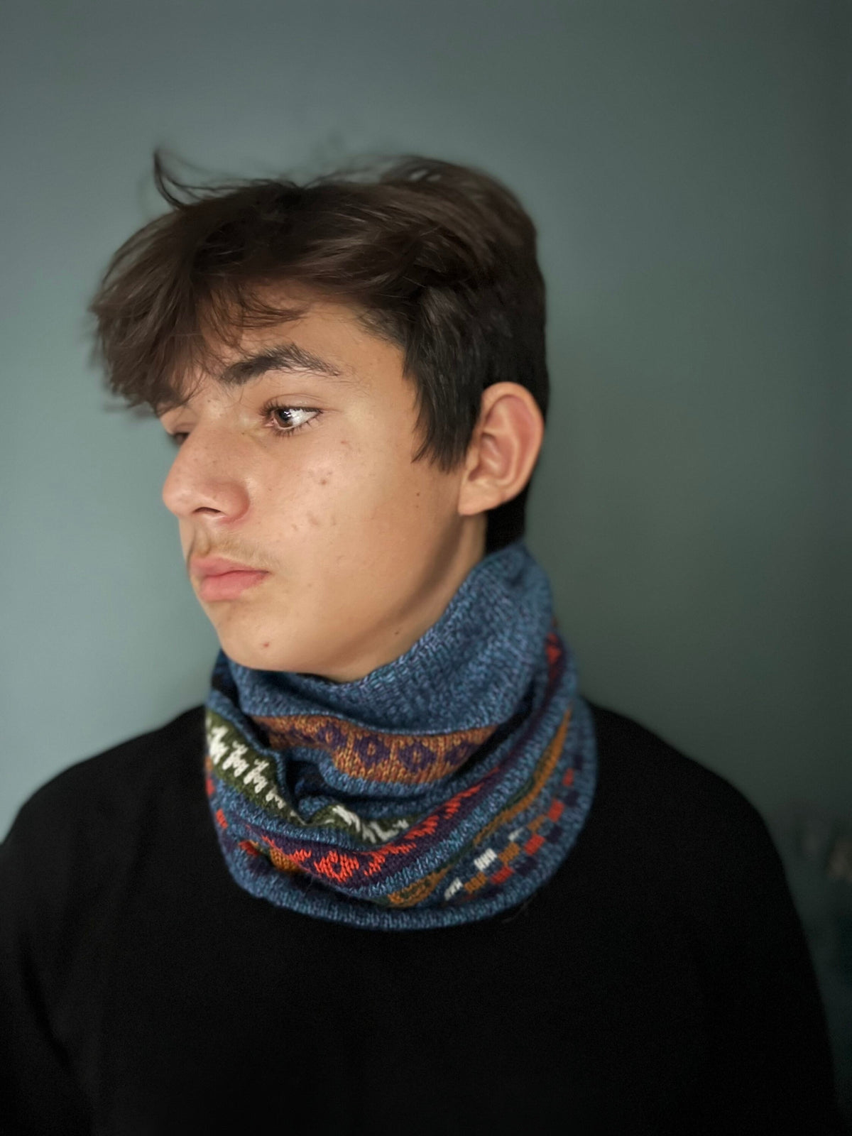 Blue Reversible Alpaca Ski Snood & Slouch Hat, photo 5