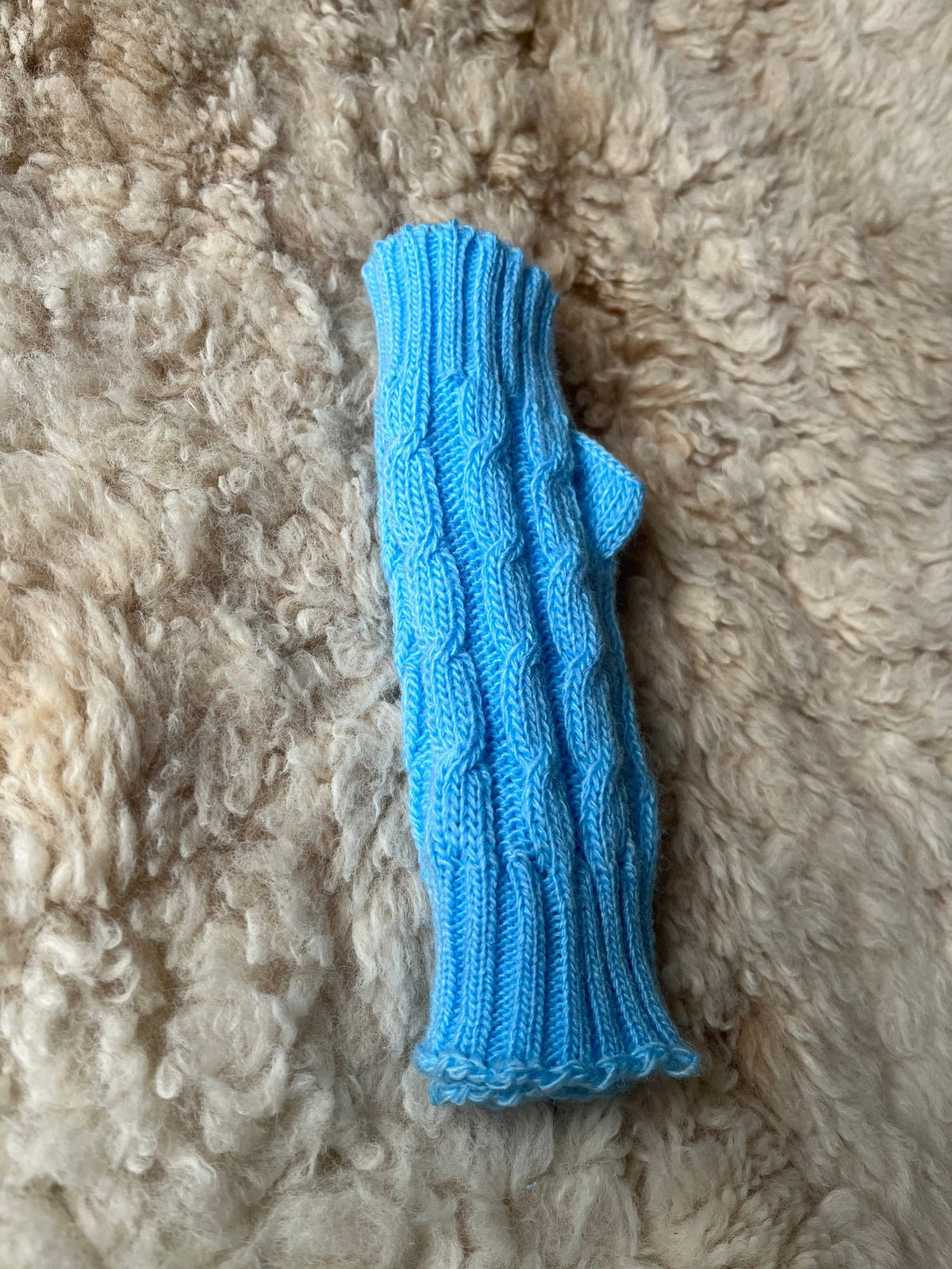 Baby Blue Cable Knit Alpaca Fingerless Gloves