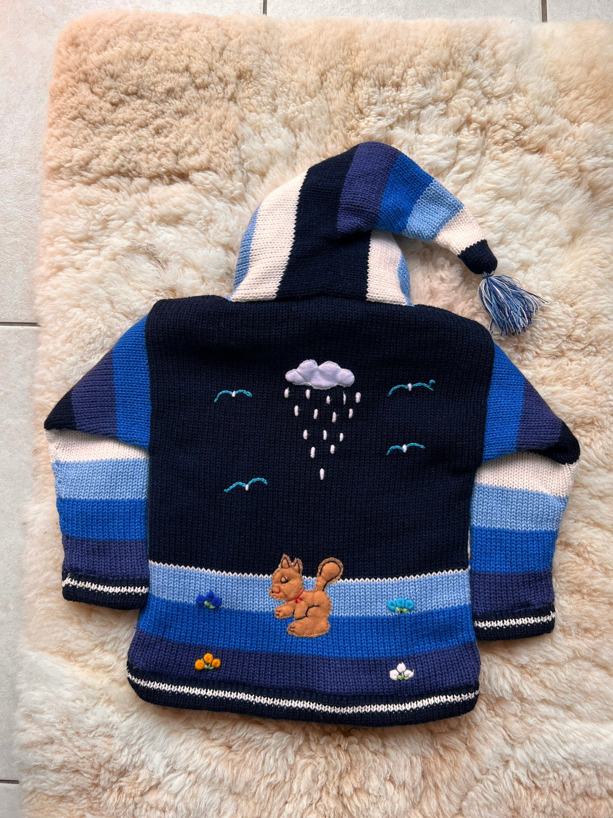 Navy Pixie Hood Hand-Embroidered Kids Cardigan, photo 3