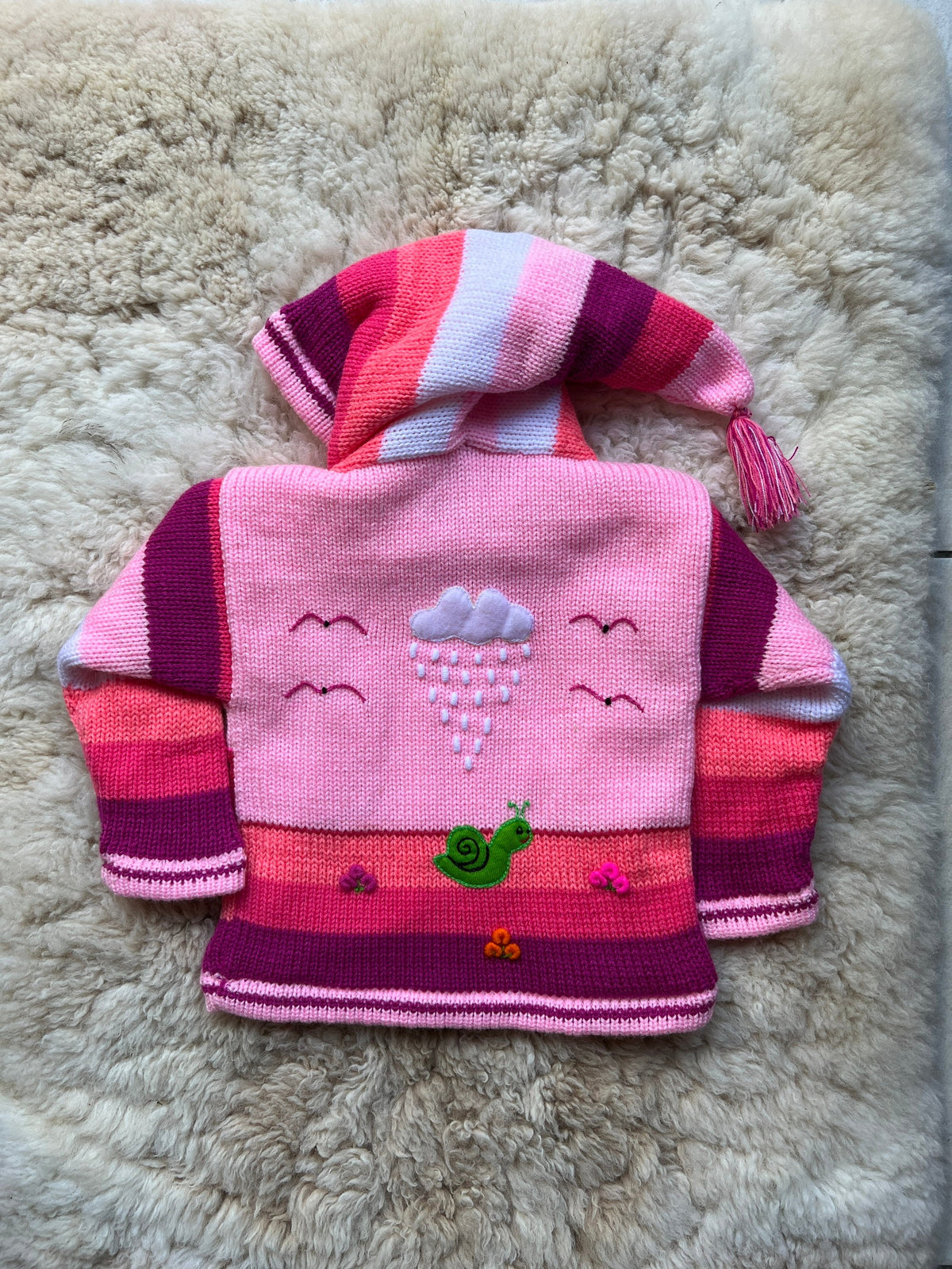 Pink & Plum Pixie Hood Hand-Embroidered Kids Cardigan, photo 2