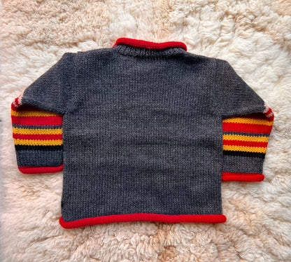 Charcoal Grey Fire Engine Hand-Embroidered Alpaca Kids Jumper, photo 4