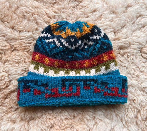 Turquoise Fair Isle Alpaca Slouch Beanie