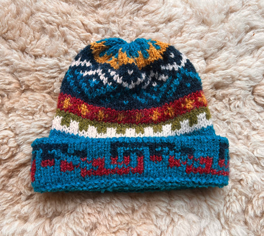 Turquoise Fair Isle Alpaca Slouch Beanie