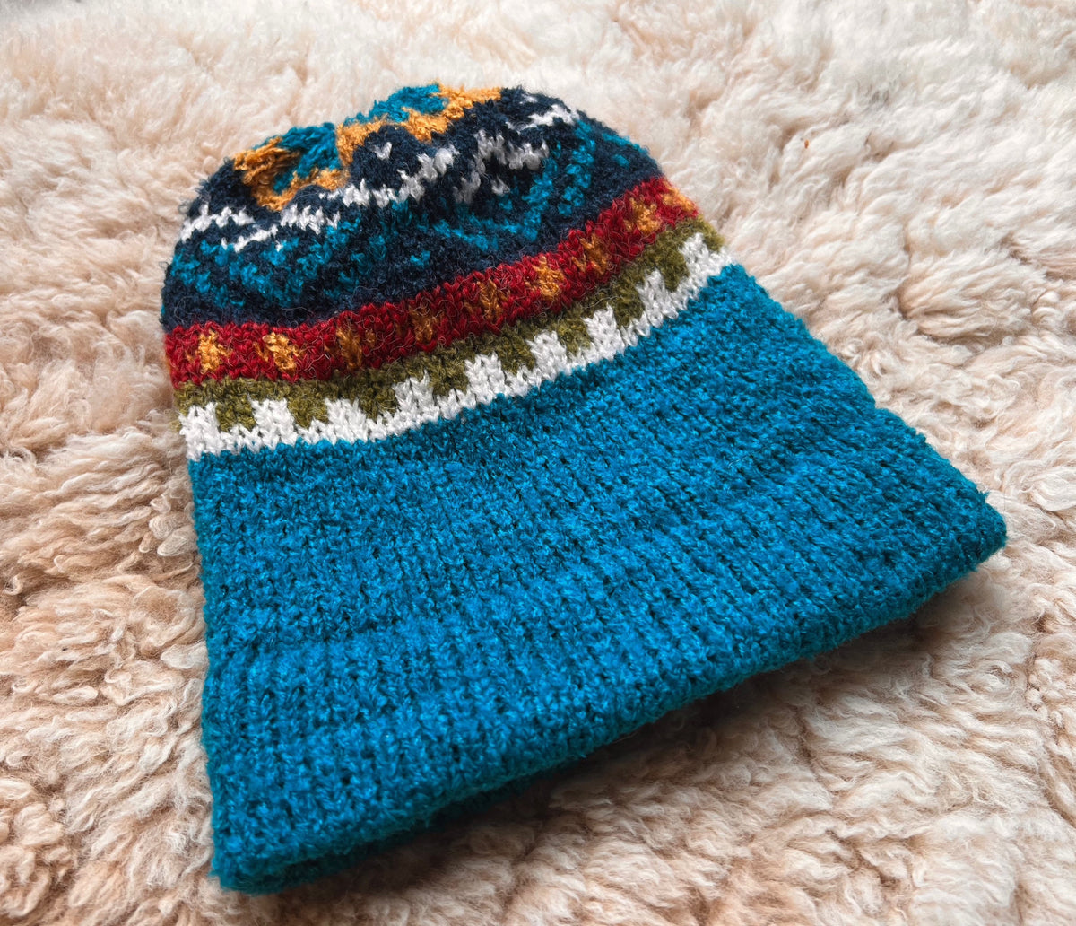 Turquoise Fair Isle Alpaca Slouch Beanie, photo 4