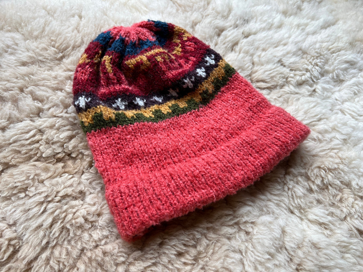 Salmon Pink Fair Isle Alpaca Slouch Beanie, photo 5
