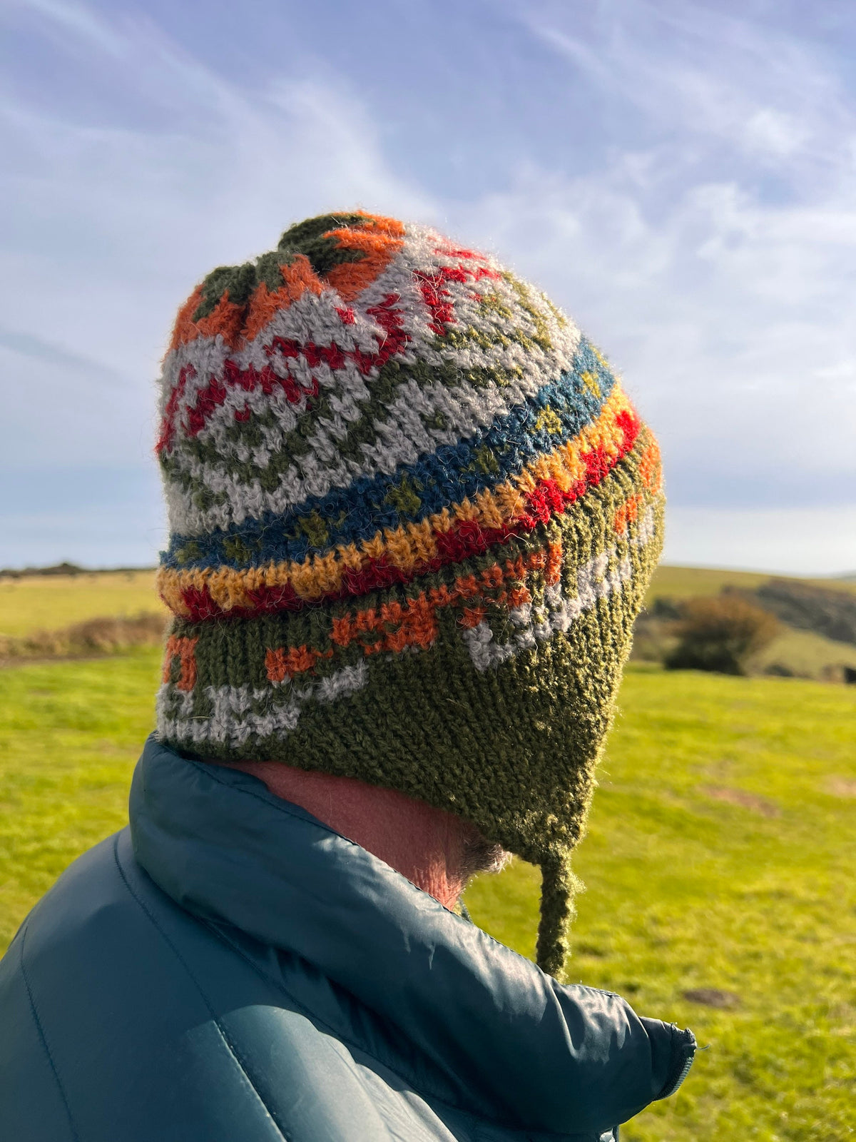 Olive Green Peruvian Alpaca Chullo Hat with Ear Flaps, photo 2