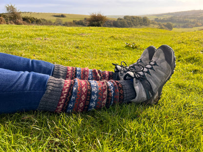 Dark Grey Fair Isle Stripe Alpaca Leg Warmers, photo 5