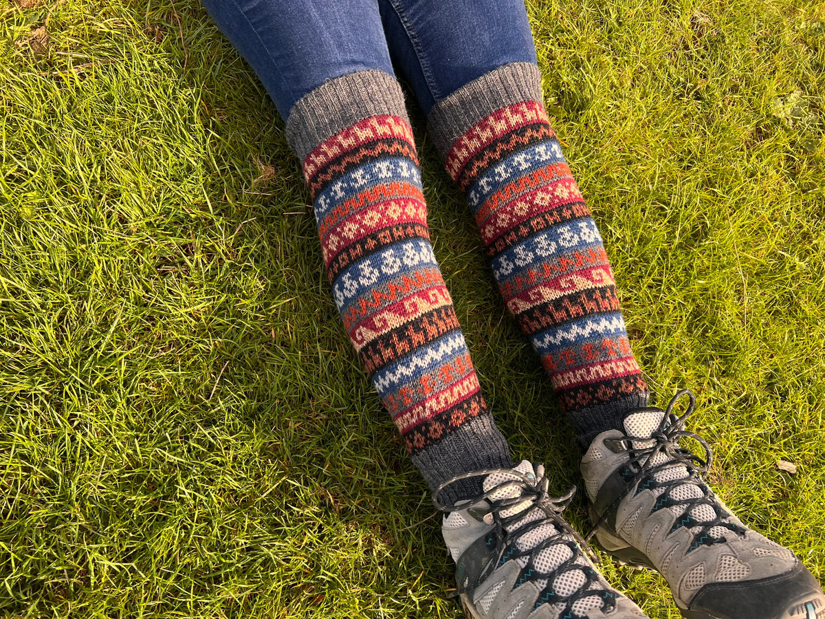 Dark Grey Fair Isle Stripe Alpaca Leg Warmers, photo 4