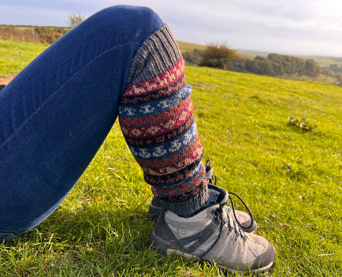 Dark Grey Fair Isle Stripe Alpaca Leg Warmers, photo 3