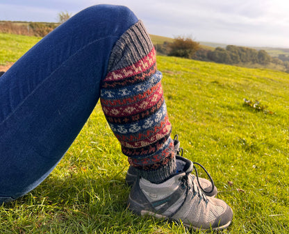 Dark Grey Fair Isle Stripe Alpaca Leg Warmers, photo 3