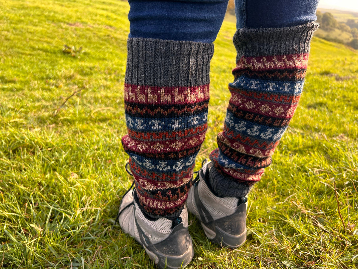Dark Grey Fair Isle Stripe Alpaca Leg Warmers, photo 2