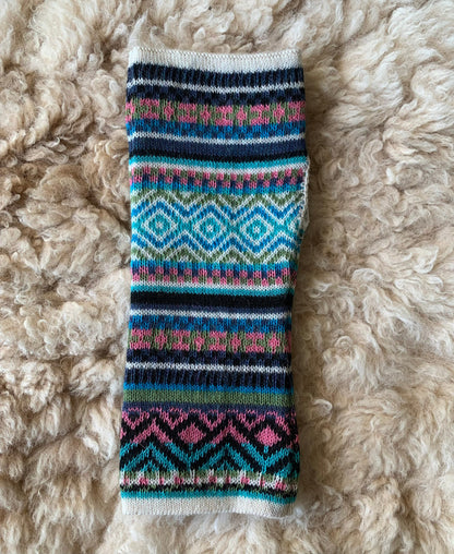 Turquoise & Pink Fair Isle Baby Alpaca Fingerless Gloves, photo 5