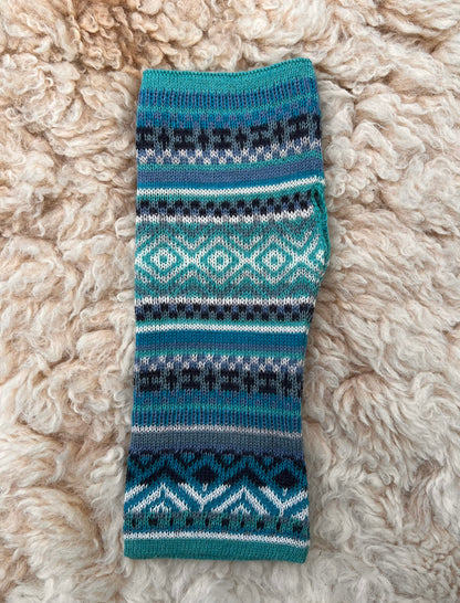 Aqua & Teal Fair Isle Baby Alpaca Fingerless Gloves, photo 5