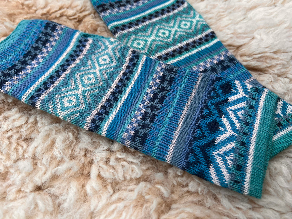 Aqua & Teal Fair Isle Baby Alpaca Fingerless Gloves, photo 7