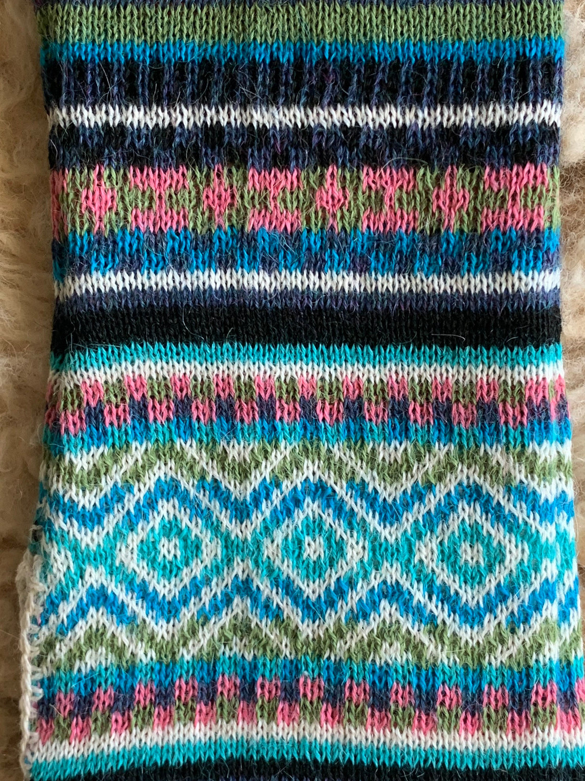 Turquoise & Pink Fair Isle Baby Alpaca Fingerless Gloves, photo 6