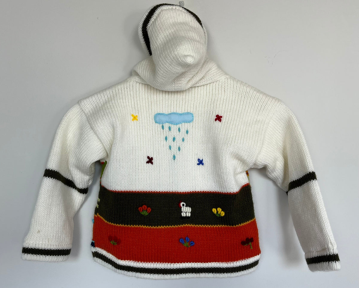 Ivory & Russet Hand-Embroidered Fleece-Lined Kids Cardigan, photo 3
