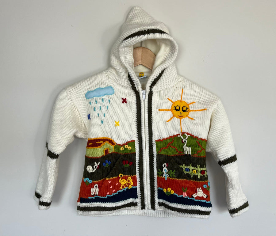 Ivory & Russet Hand-Embroidered Fleece-Lined Kids Cardigan