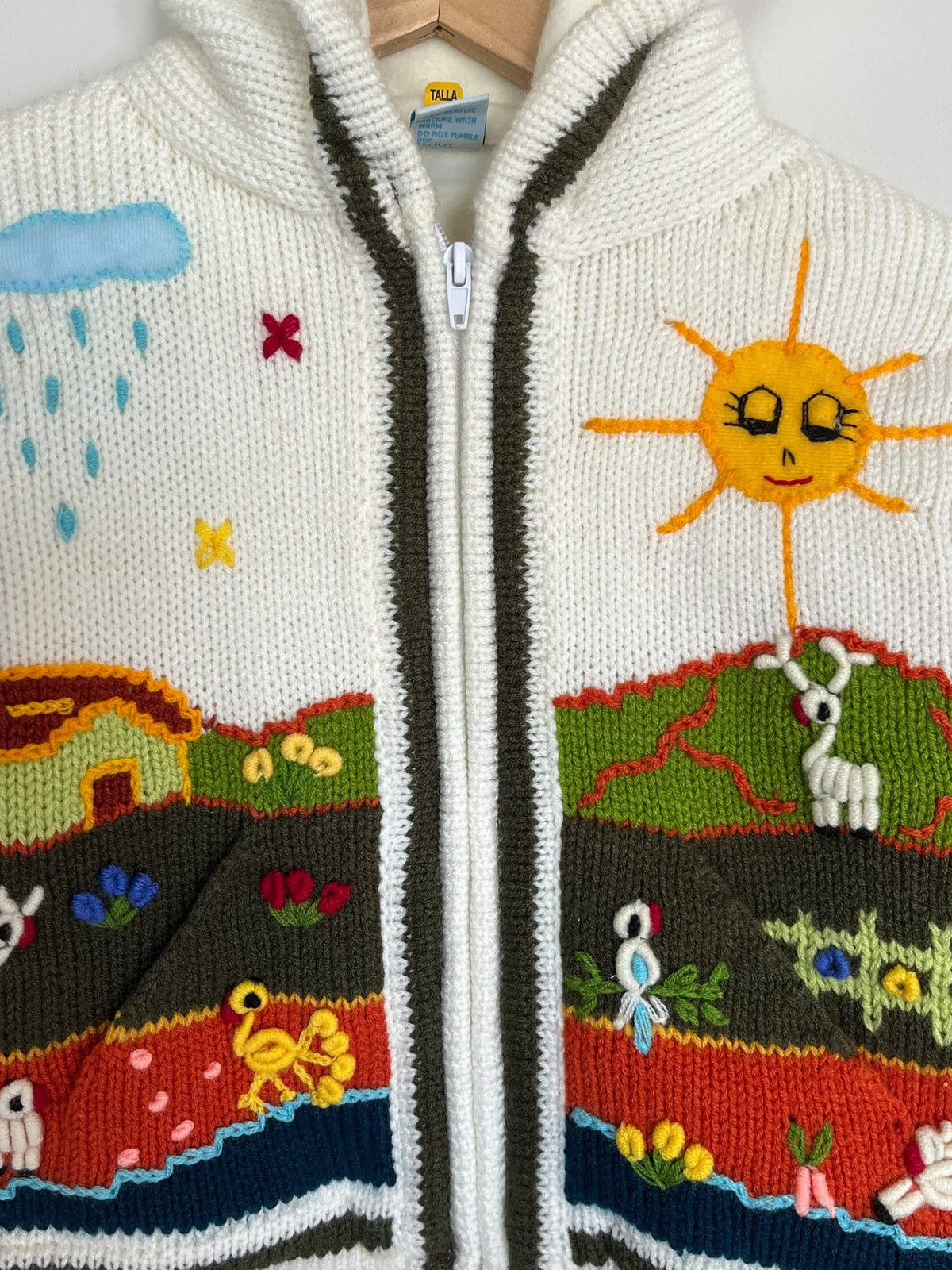 Ivory & Russet Hand-Embroidered Fleece-Lined Kids Cardigan, photo 2