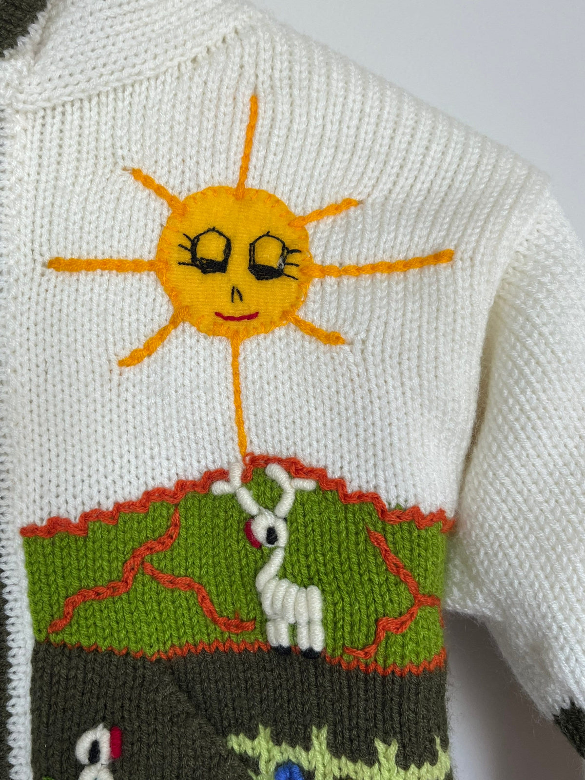 Ivory & Russet Hand-Embroidered Fleece-Lined Kids Cardigan, photo 4