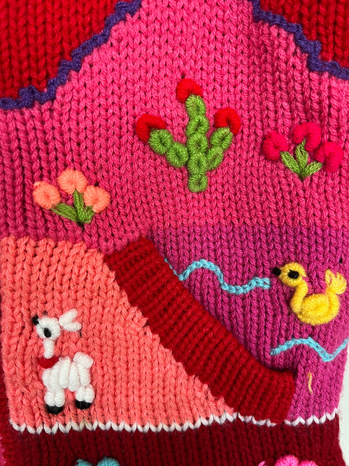 Red & Pink Hand-Embroidered Fleece-Lined Kids Cardigan, photo 2