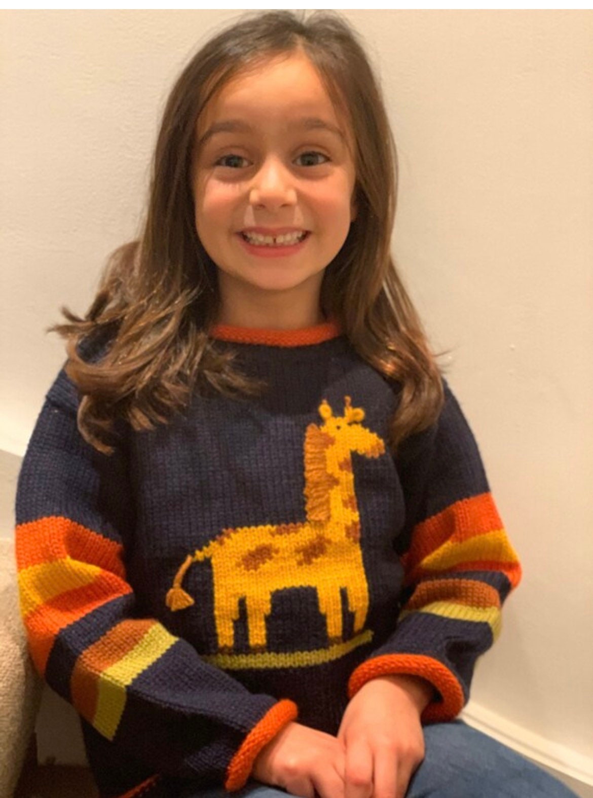 Navy Giraffe Hand-Embroidered Alpaca Kids Jumper, photo 2
