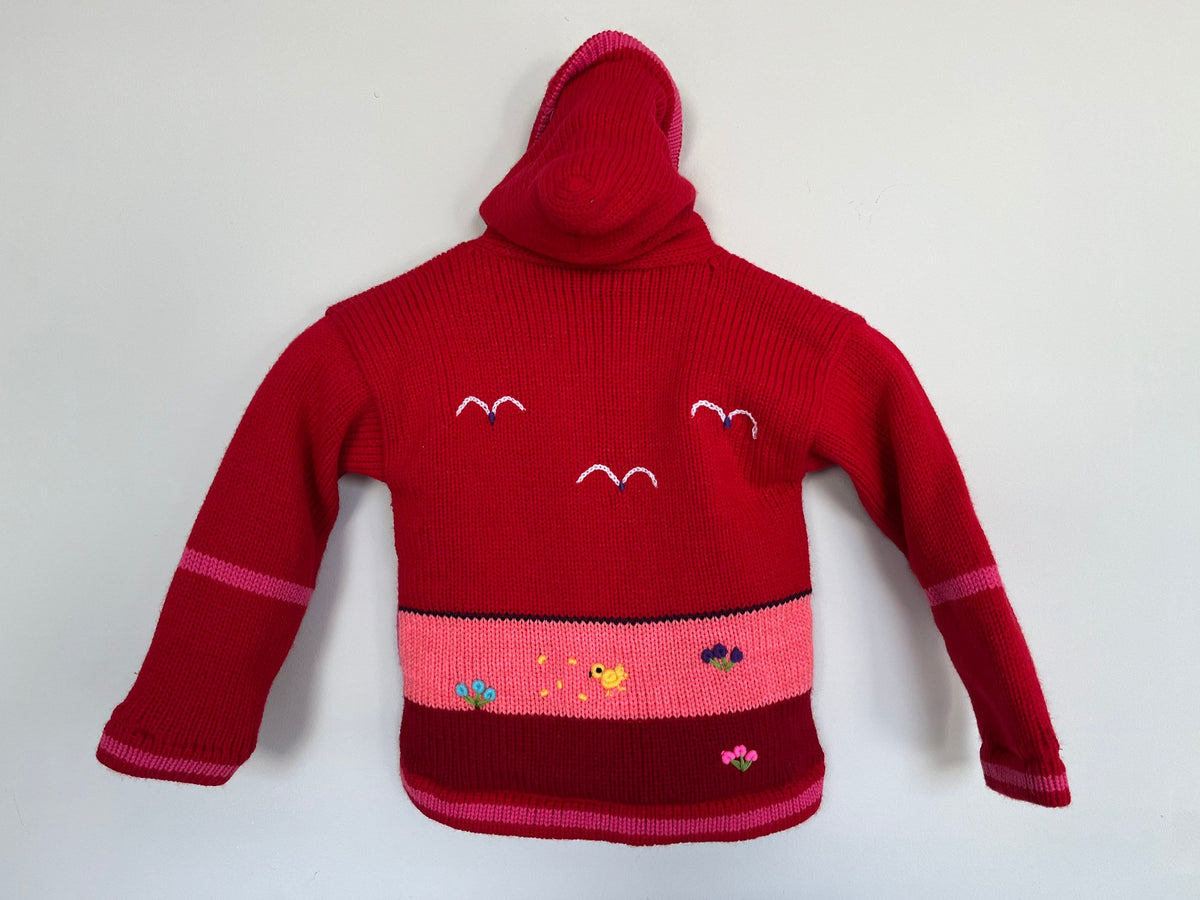 Red & Pink Hand-Embroidered Fleece-Lined Kids Cardigan, photo 3