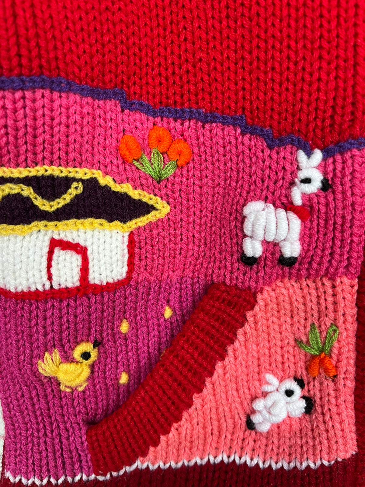 Red & Pink Hand-Embroidered Fleece-Lined Kids Cardigan, photo 5